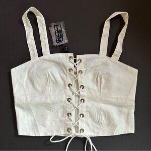 For Love & Lemons Cream embossed Lace-Up Crop Top size small fits like XS